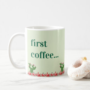 Taza de café verde cactus flor naranja floral prim