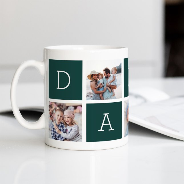 Taza De Café Verde Cazador | Personalizado Papi 5 Collage de fo (Subido por el creador)