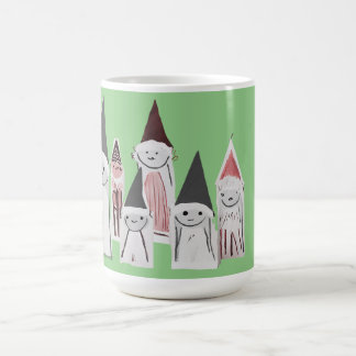 Taza de café verde de 450ml con familia de gnomos