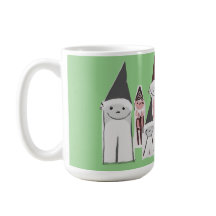Taza de café verde de 450ml con familia de gnomos