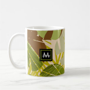 Taza De Café Verde de la jungla dibujado a mano Hoja marrón 