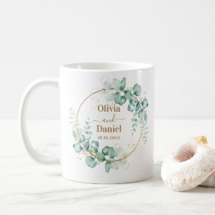 Taza De Café Verde Dorado Botánico Personaliza Para Boda