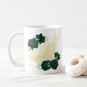 Taza De Café verde esmeralda floral oro