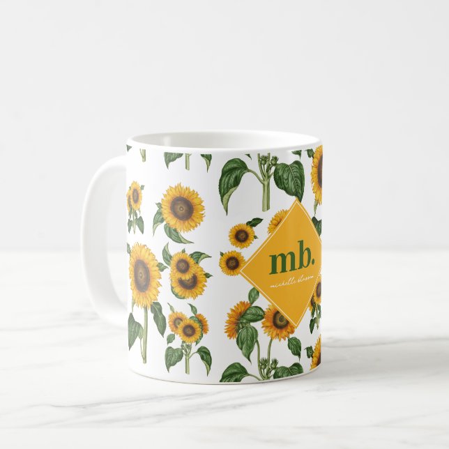 Taza De Café Verde Foliage botánico de los girasoles (Anverso izquierdo)