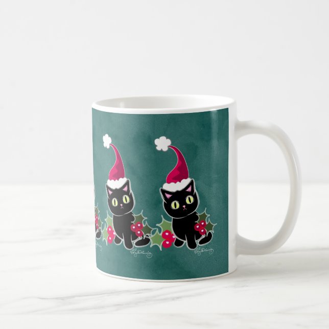 Taza De Café Verde gótico del gato del navidad (Derecha)