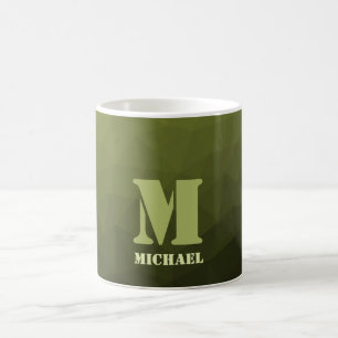 Taza De Café Verde oliva del ejército patrón de malla geométric