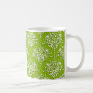 Taza De Café Verde Oliva y Damasco Blanco
