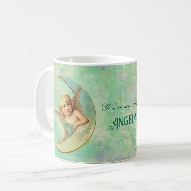 Taza De Café Verde Personalizado del Ángel Celestial (Anverso izquierdo)