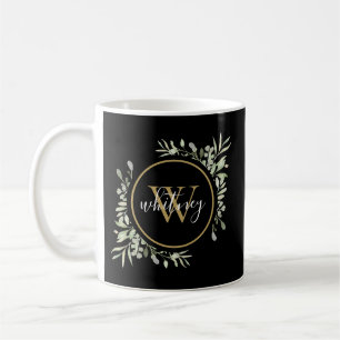 Taza De Café Verde Personalizado Guión Monograma Oro Negro