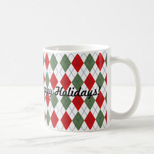 Taza De Café Verde Rojo Argyle Plaid Felices Fiestas (Derecha)