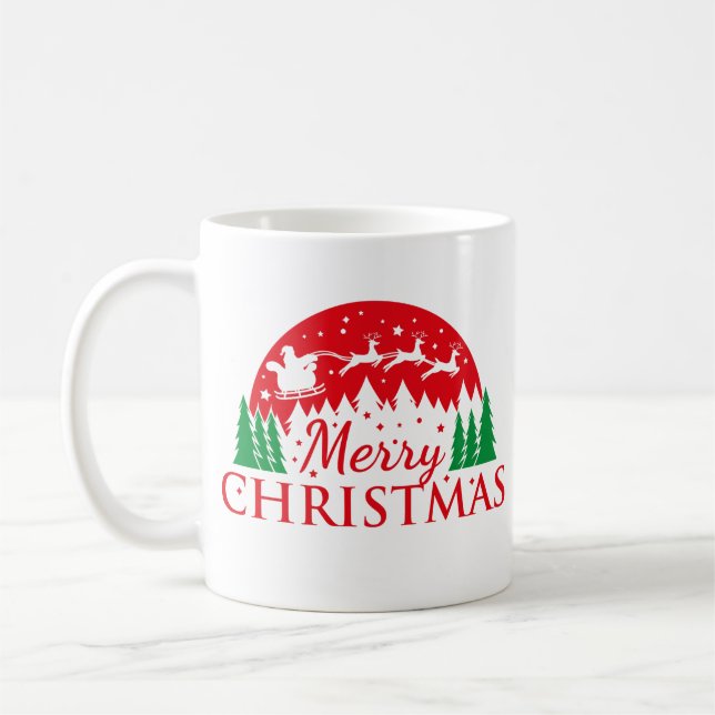 Taza De Café Verde Rojo Feliz Navidad Santa Sleigh (Izquierda)