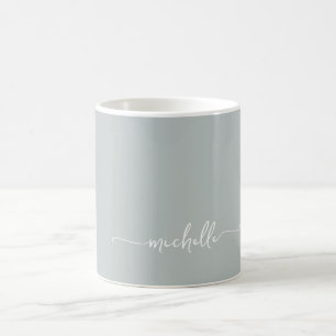 Taza De Café Verde Salvia Elegante Firma de Monograma con Letra