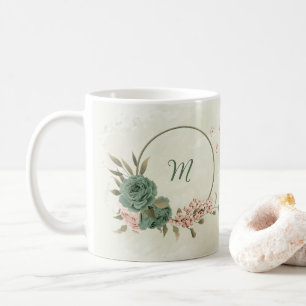 Taza De Café verde salvia rubor floral 