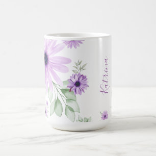 Taza De Café Verde violeta personalizado, flores acuáticas