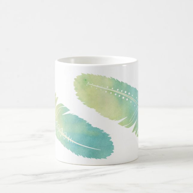 Taza De Café Verde y azul de la acuarela de la pluma de Boho (Centro)