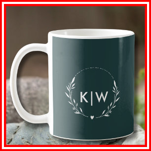 Taza De Café Verde y blanco de los bosques   Monograma de Inici