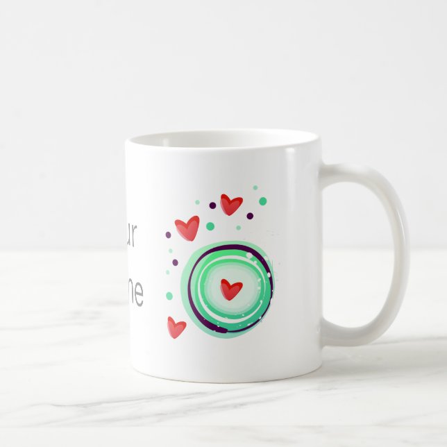 Taza De Café verde y púrpura, corazón rojo (Derecha)