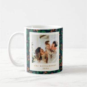 Taza De Café Verdes de Navidad Holly Dos Fotos Verticales Navy