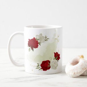 Taza De Café Verdor floral rojo blanco