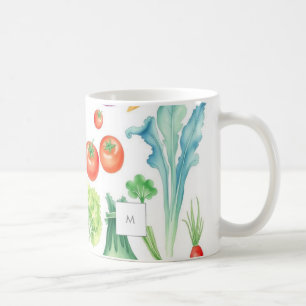 Taza De Café Verduras acuarela patrón de verdura monogramado