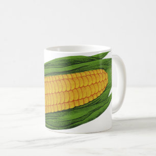 Taza De Café Verduras de comida vintage; Maíz amarillo en la ma