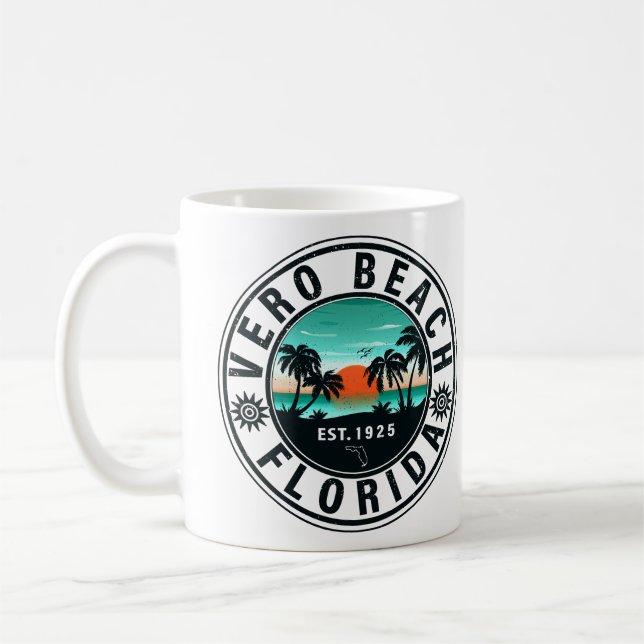 Taza De Café Vero Beach Florida Palm Tree Retro Sunset (Izquierda)