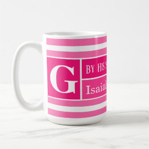 Taza De Café Versículo Bíblico de Sanación Rosa y Blanco Rayado