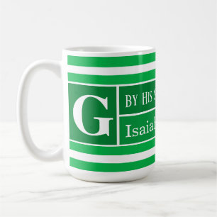 Taza De Café Versículo Bíblico de Sanación Verde Rayado Inicial