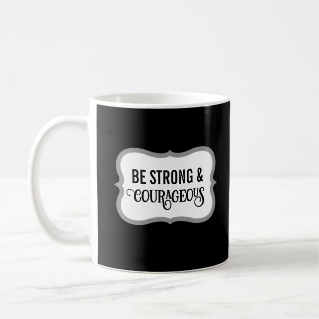 Taza De Café Versículo Bíblico Fuerte y Valiente Simple Negro (Izquierda)