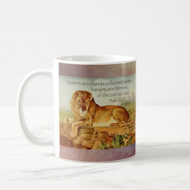 Taza De Café Versículo de la Biblia del León Cristiano (Izquierda)