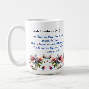 Taza De Café Verso Bíblico de Flores Jeremías 29:11 Personaliza