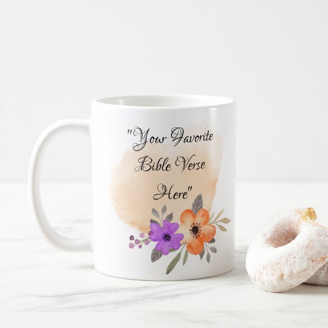 Taza De Café Verso de la Biblia personalizado sobre fondo y flo (Con donut)