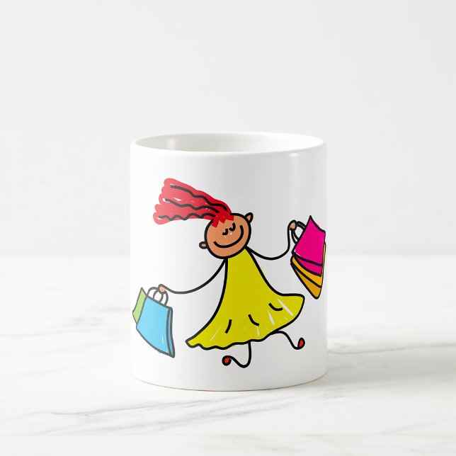 Taza De Café Vestido amarillo Feliz Chica de compras (Subido por el creador)