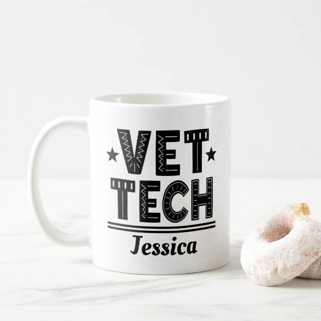 Taza De Café Vet Tech Gift para técnico veterinario (Con donut)
