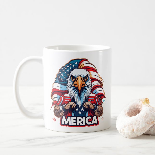 Taza De Café Veteranos Día Bandera Americana Águila Patriótica (Con donut)