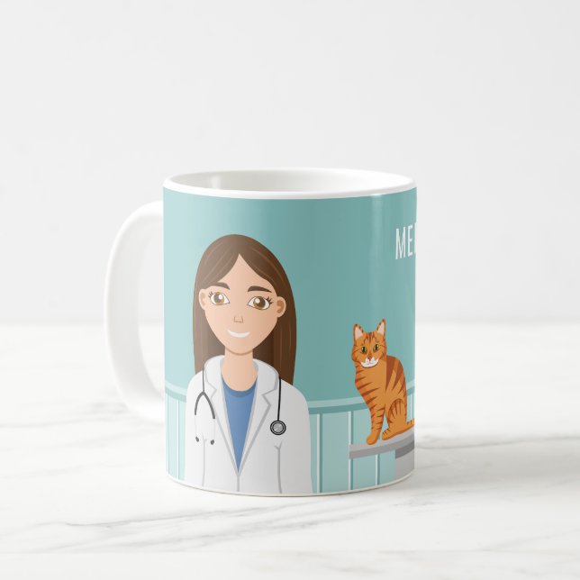 Taza De Café Veterinaria Vet Médico Con Gato Y Perro (Anverso izquierdo)