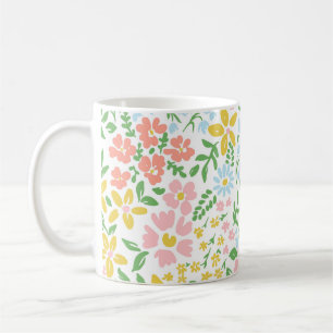 Taza De Café Vetor sin fisuras de color floral sobre un blanco