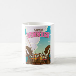 Taza De Café Viaje a Dinamarca Póster de viaje vikingo de dibuj