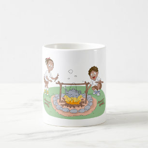 Taza De Café Viaje de acampada infantil niño y niña en fogata
