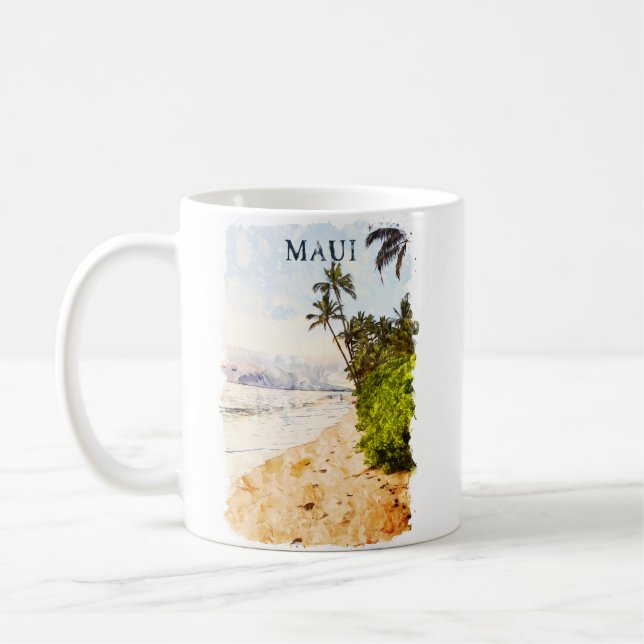 Taza De Café Viaje por el Ilustracion acuático Maui Hawaii (Izquierda)