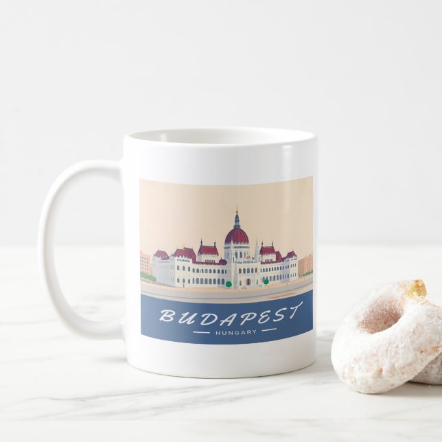 Taza De Café Viajes al Parlamento de Budapest Hungría (Con donut)