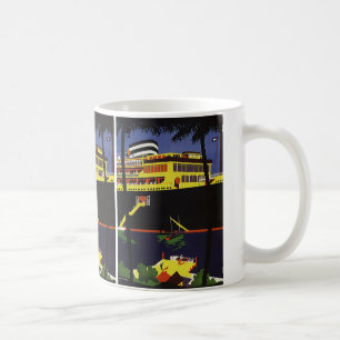 Taza De Café Viajes antiguos, barco de crucero Art Deco en puer