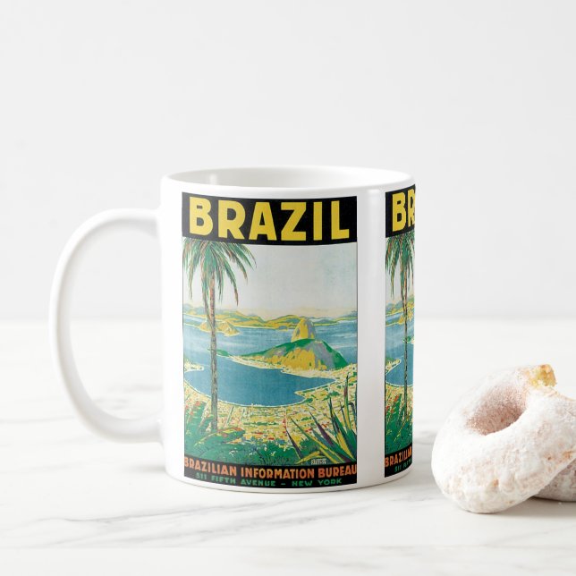 Taza De Café Viajes de época Río de Janeiro Playa Costera Brasi (Con donut)