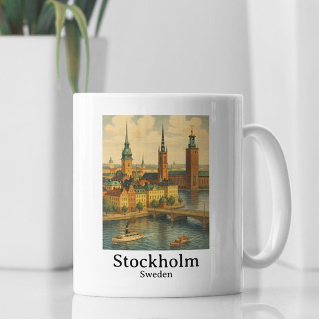 Taza De Café Viajes nórdicos en Estocolmo Suecia (Vintage Stockholm Sweden Nordic Travel Coffee Mug)