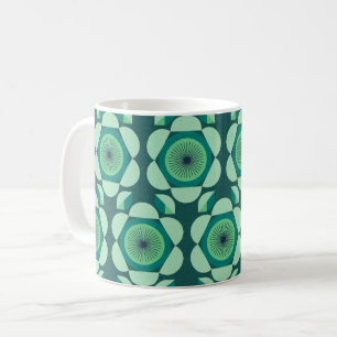 Taza De Café Vibe floral de los años 70 - verde y azul