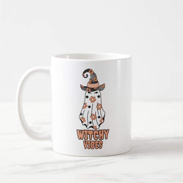Taza De Café "Vibes de brujería" Naranja fantasma de Halloween (Izquierda)