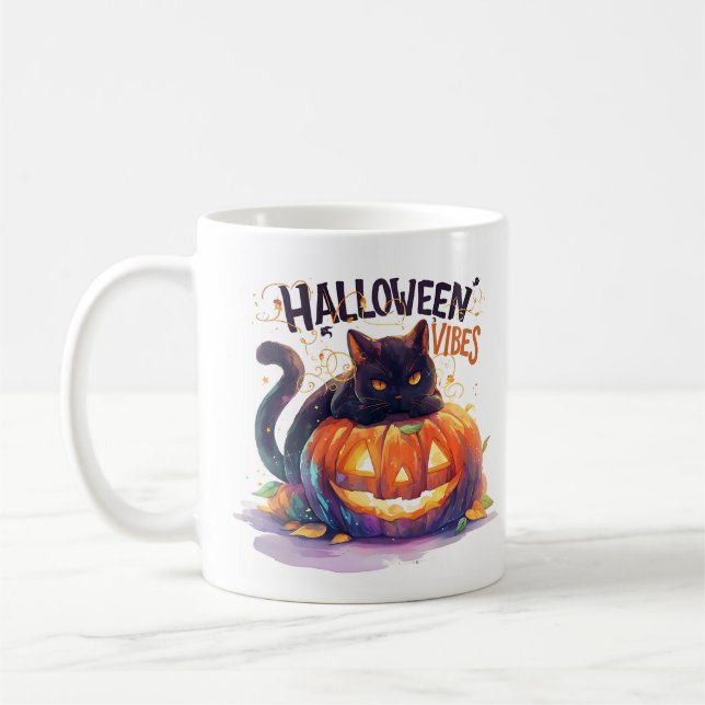 Taza De Café Vibes de Halloween - Gato de calabaza brillante (Izquierda)
