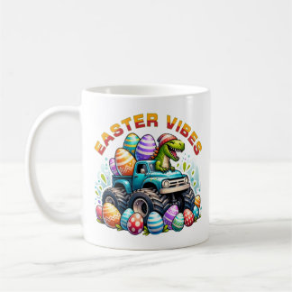 Taza De Café Vibes de Pascua: Dino en un camión con huevo de Pa