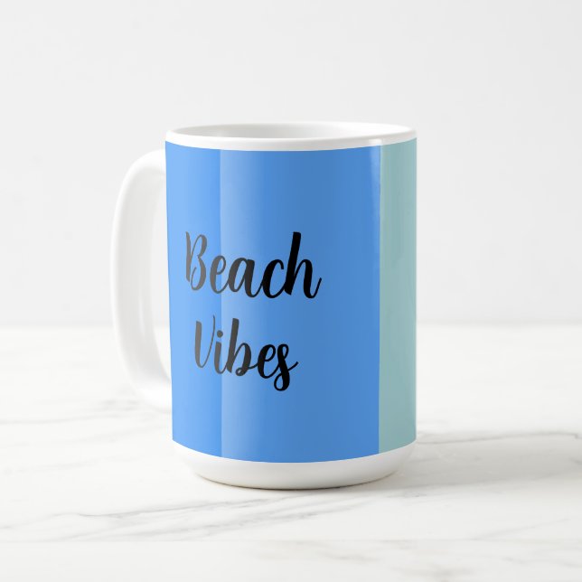Taza De Café Vibes de playa, franjas azules (Anverso izquierdo)