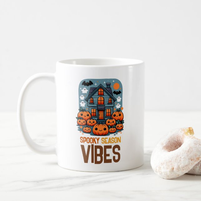 Taza De Café Vibes de temporada espeluznante (Con donut)